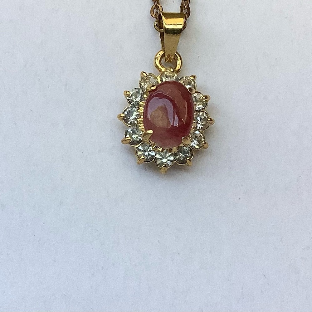 TLC VINTAGE Genuine Rhodonite pendant halo